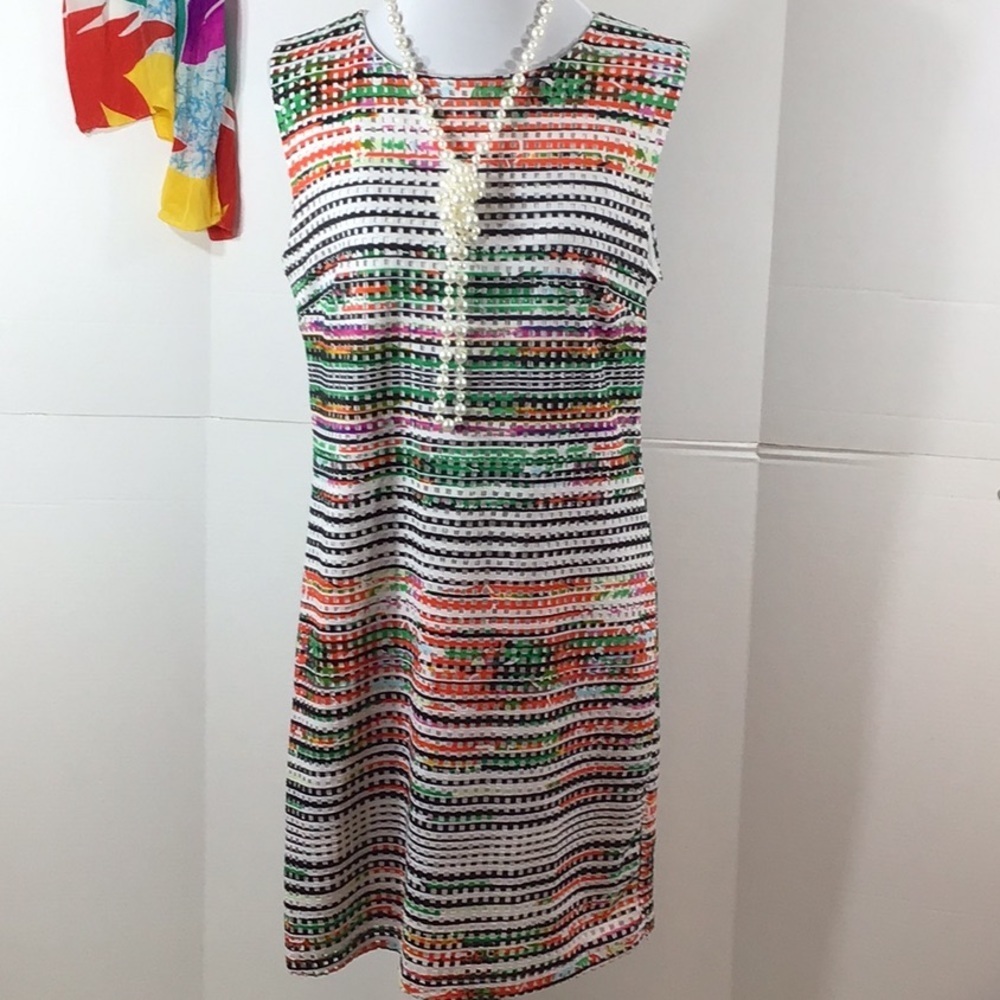 Carmen Marc Valvo perforated sheath dress L